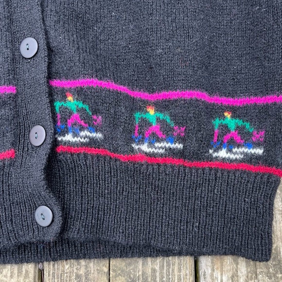 Vintage 80s Winter Sports Wool Intarsia Knit Button Up Sweater Vest Medium - Picture 4 of 6